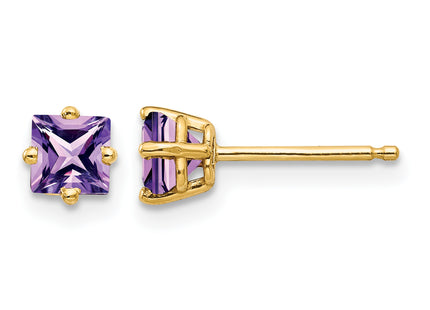 14k Princess Cut Amethyst Earrings, 5 x 5mm