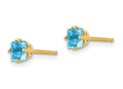 14k Princess Cut Blue Topaz Earrings