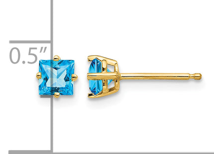 14k Princess Cut Blue Topaz Earrings