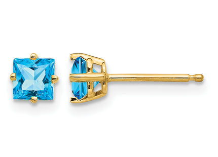 14k Princess Cut Blue Topaz Earrings