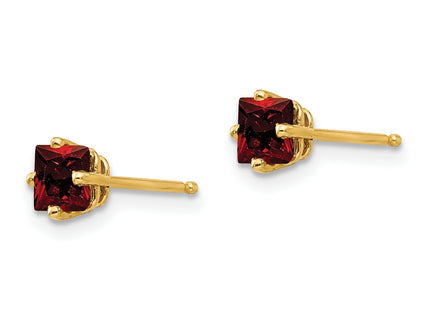 14k Princess Cut Garnet Earrings, 5 x 5mm (60GA)