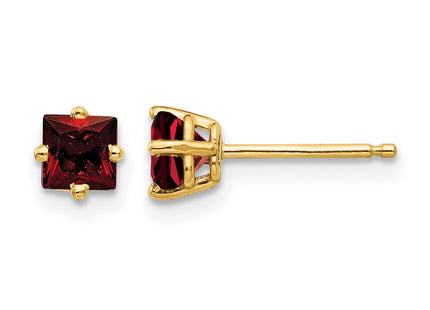 14k Princess Cut Garnet Earrings, 5 x 5mm (60GA)