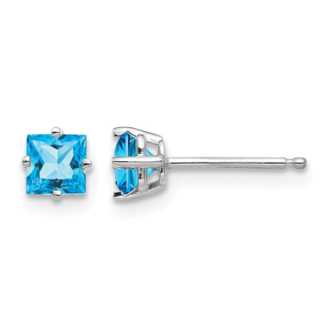 14k White Gold Square Earring Mounting, 4 x 4mm
