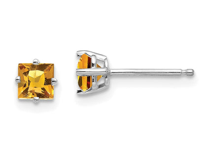 14k White Gold Princess Cut Citrine Earrings (Style XE60WCI)
