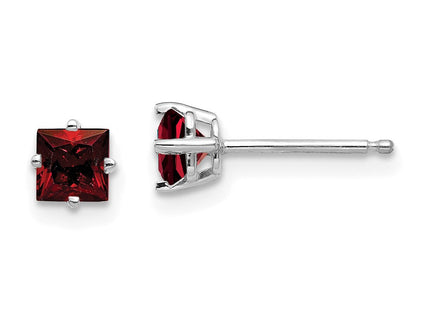 14k White Gold Princess Cut Garnet Earrings (Style XE60WGA)