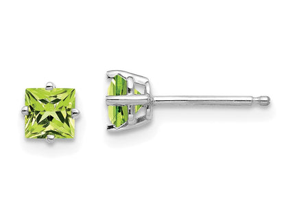 14k White Gold Square Step Cut Peridot Earrings (Style XE60WPE)