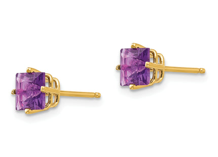 14k Princess Cut Amethyst Earrings, 6 x 6mm