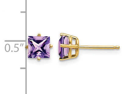 14k Princess Cut Amethyst Earrings, 6 x 6mm