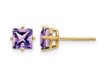 14k Princess Cut Amethyst Earrings, 6 x 6mm