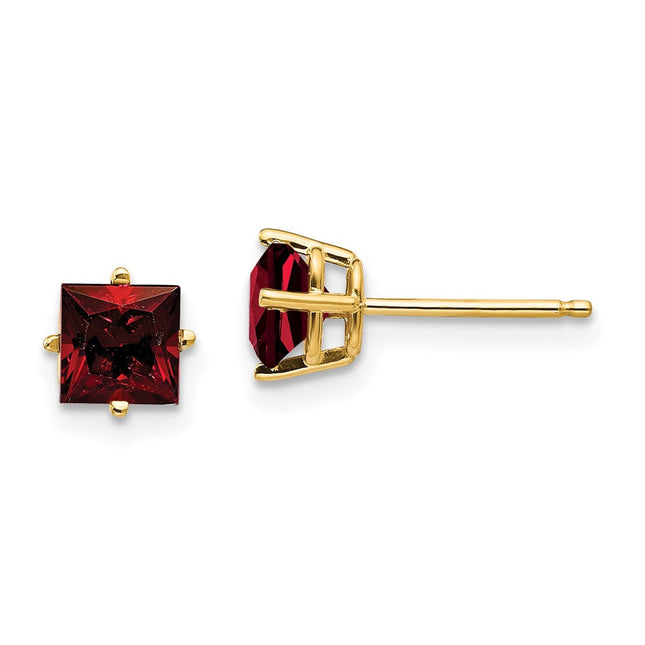 14k Princess Cut Garnet Earrings, 5 x 5mm (60GA)