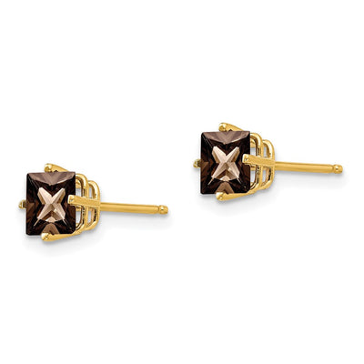 14K Square Smoky Quartz Earrings, 6 x 6mm