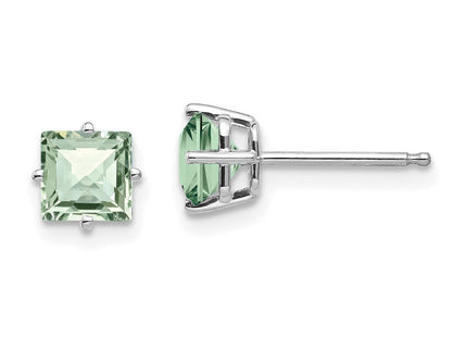 14kw Square Checker-Cut Green Quartz Earrings (Style XE61WCG)