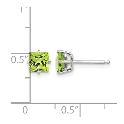 14K White Gold Square Step Cut Peridot Earrings, 5 x 5mm