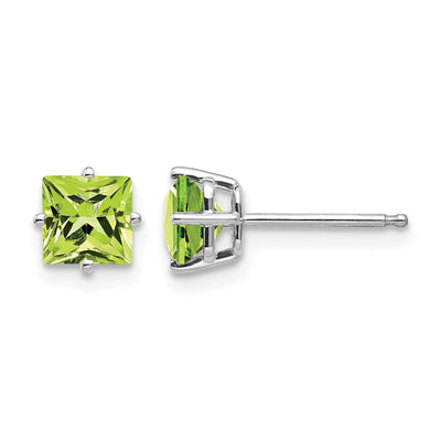 14K White Gold Square Step Cut Peridot Earrings, 5 x 5mm