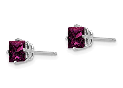 14k White Gold Rhodolite Garnet Princess Stud Earrings (Style XE61WRG)