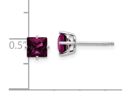 14k White Gold Rhodolite Garnet Princess Stud Earrings (Style XE61WRG)