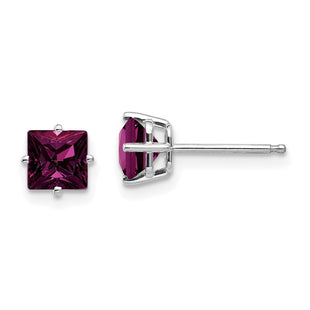 14k White Gold Rhodolite Garnet Princess Stud Earrings (Style XE61WRG)