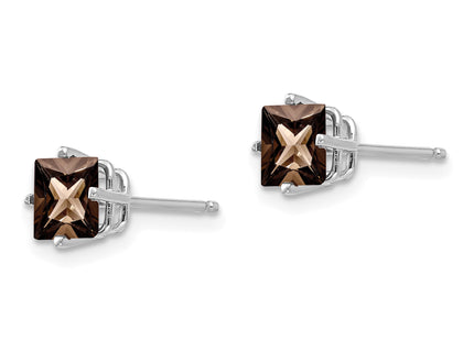 14kw Square Smoky Quartz Earrings, 6 x 6mm