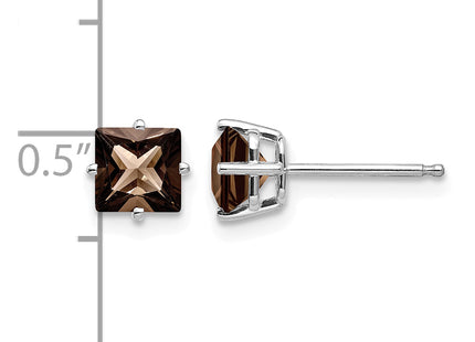 14kw Square Smoky Quartz Earrings, 6 x 6mm