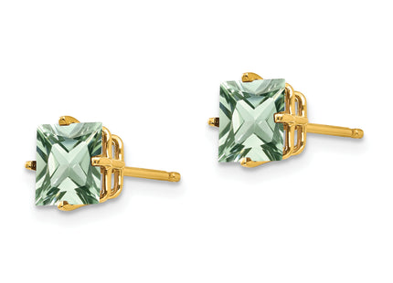 14k Square Green Quartz Earrings, 7 x 7mm