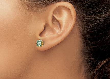 14k Square Green Quartz Earrings, 7 x 7mm