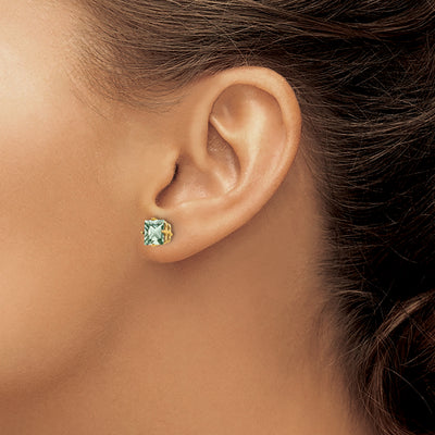 14K Square Green Quartz Earrings, 7 x 7mm
