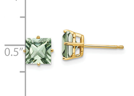 14k Square Green Quartz Earrings, 7 x 7mm