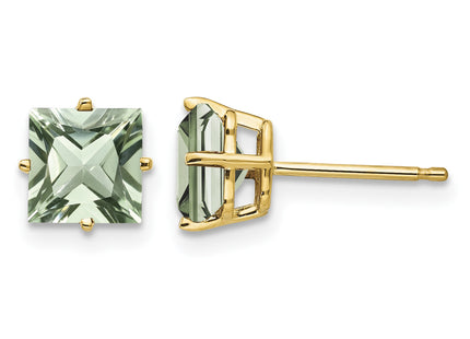 14k Square Green Quartz Earrings, 7 x 7mm