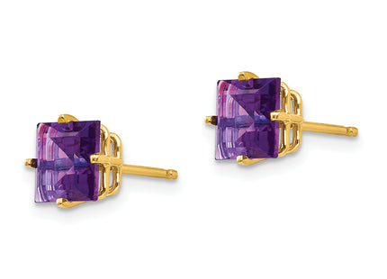 14k Princess Cut Amethyst Earrings, 7 x 7mm