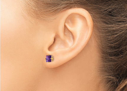 14k Princess Cut Amethyst Earrings, 7 x 7mm