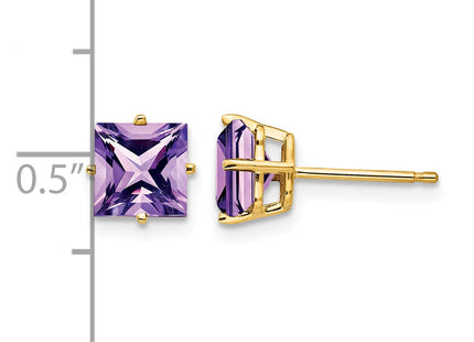 14k Princess Cut Amethyst Earrings, 7 x 7mm