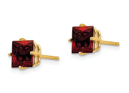 14k Princess Cut Garnet Earrings, 7 x 7mm