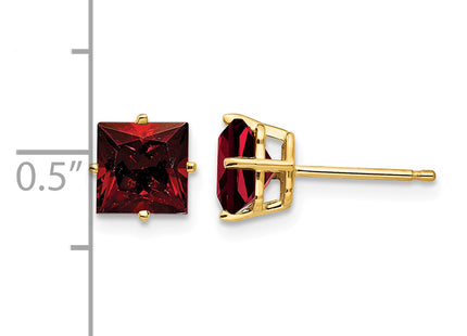 14k Princess Cut Garnet Earrings, 7 x 7mm