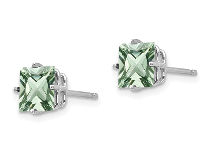 14kw Square Green Quartz Earrings, 7 x 7mm