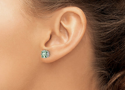 14kw Square Green Quartz Earrings, 7 x 7mm