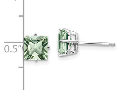 14kw Square Green Quartz Earrings, 7 x 7mm