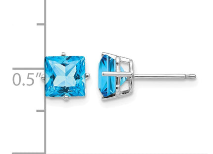 14K white gold blue topaz earrings, further view