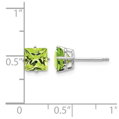 14K White Gold Square Step Cut Peridot Earrings, 6 x 6mm