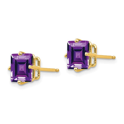 14K Square Green Quartz Earrings, 7 x 7mm