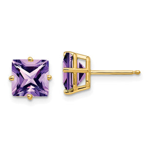 14k Princess Cut Amethyst Earrings (Style XE63AM)
