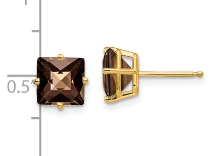 14k Square Checker-Cut Smoky Quartz Earrings (Style XE63CQ)