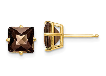 14k Square Checker-Cut Smoky Quartz Earrings (Style XE63CQ)