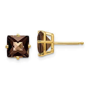 14k Square Checker-Cut Smoky Quartz Earrings (Style XE63CQ)