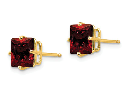 14k Princess Cut Garnet Earrings, 8 x 8mm