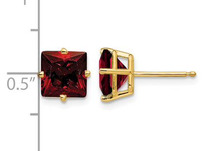 14k Princess Cut Garnet Earrings, 8 x 8mm