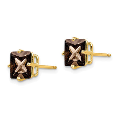 14K Square Smoky Quartz Earrings, 8 x 8mm