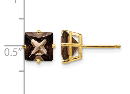 14k Square Smoky Quartz Earrings, 8 x 8mm