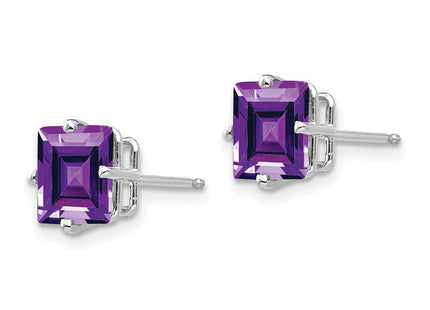 14k White Gold Princess Cut Amethyst Earrings (Style XE63WAM)