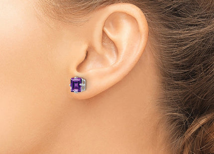 14k White Gold Princess Cut Amethyst Earrings (Style XE63WAM)