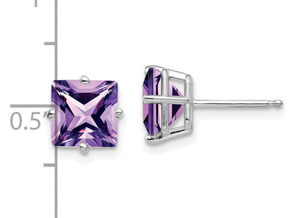 14k White Gold Princess Cut Amethyst Earrings (Style XE63WAM)